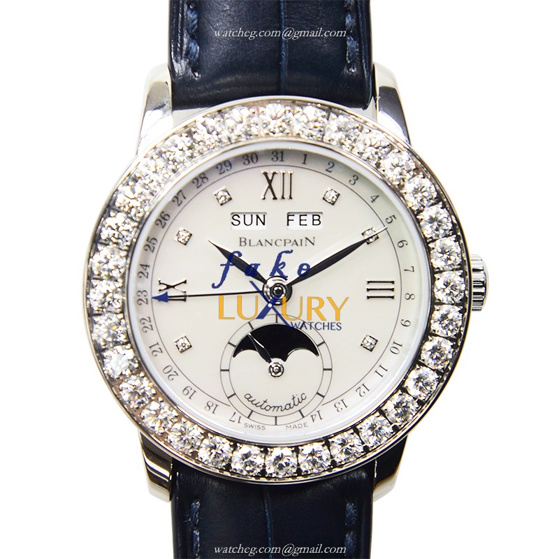 Blancpain Leman 2360-1991A-55A - Replica Watch - Automatic - 18kt White Gold Diamond - Blue - Luxury Replica Watch