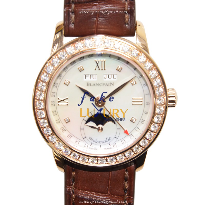 Blancpain 2360-2991A-55B Leman Replica Watch, Automatic, Rose Gold & Diamonds Case, White Dial - Luxury Replica Watch