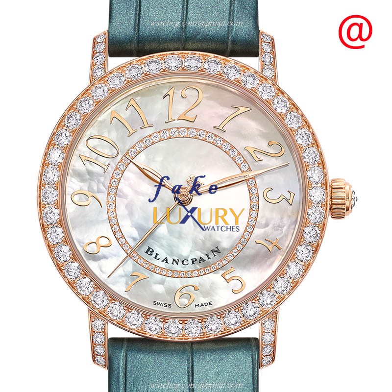 Blancpain 3660-2954-H55A Replica Watch Automatic White Dial 18kt Rose Gold Diamonds Green Alligator - Luxury Replica Watch