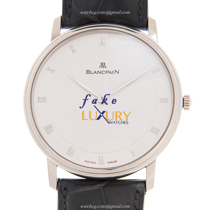Blancpain 4053-1542-55A Replica Watch, Automatic Movement, Beige Dial, 18kt White Gold Case, Black - Luxury Replica Watch