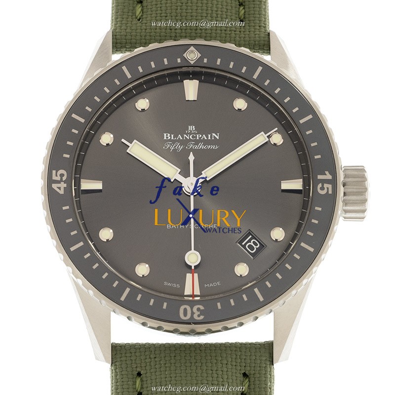 Blancpain 5000-1110-K52A Fifty Fathoms Replica Watch, Automatic, Gray Dial, Steel Case, Green Nylon - Luxury Replica Watch