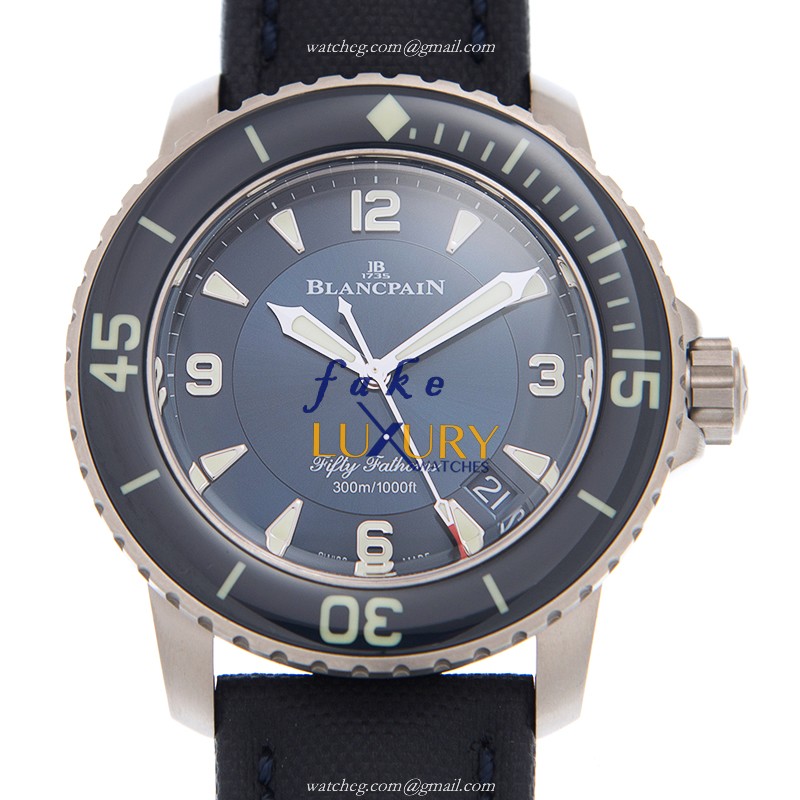 Blancpain Fifty Fathoms 5015-12B40-O52A Automatic PVD Titanium Blue Dial Leather Strap Replica Watch - Luxury Replica Watch