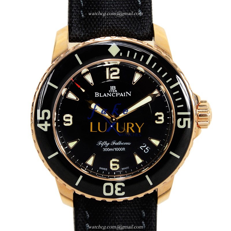 Blancpain 5015-3630-52 Fifty Fathoms Replica Watch, Automatic, 18kt Rose Gold Case, Black Dial - Luxury Replica Watch