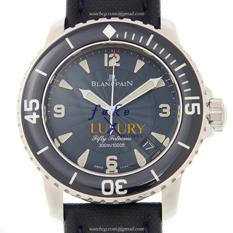 Blancpain 5015D-1140-52B Fifty Fathoms Replica Watch, Automatic, Blue Dial, Steel Case, Canvas Strap - Luxury Replica Watch