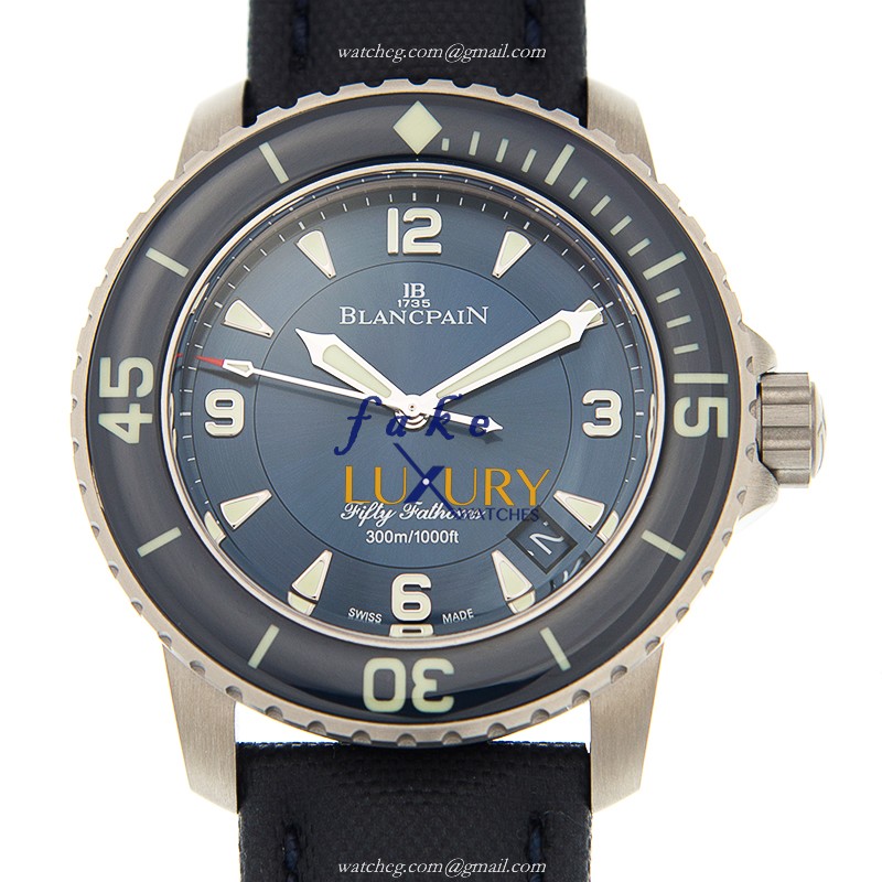 Blancpain 5015D-1240-52A Fifty Fathoms Replica Watch, Automatic, Blue Dial, Steel Case, Leather - Luxury Replica Watch