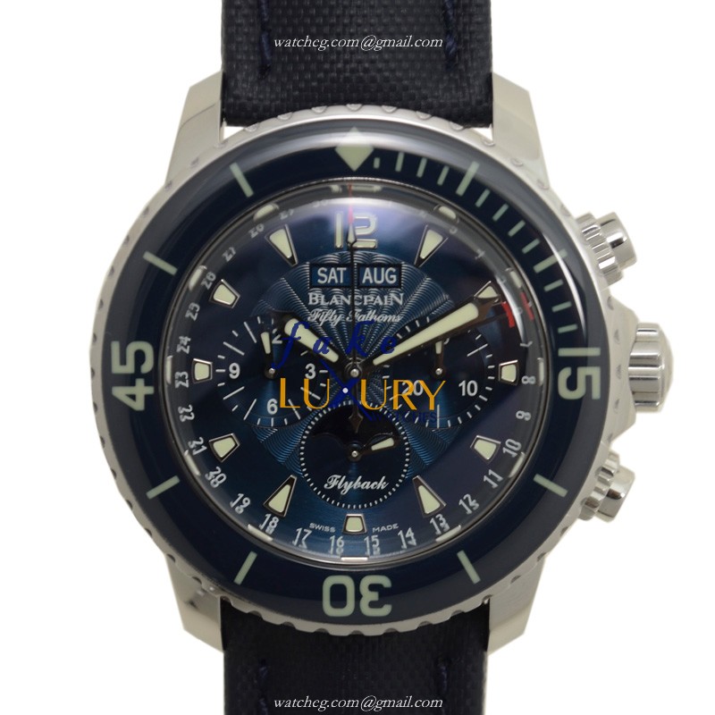 Blancpain 5066F-1140-52A Fifty Fathoms Replica Watch, Automatic, Blue Dial, Steel Case, Canvas Strap - Luxury Replica Watch