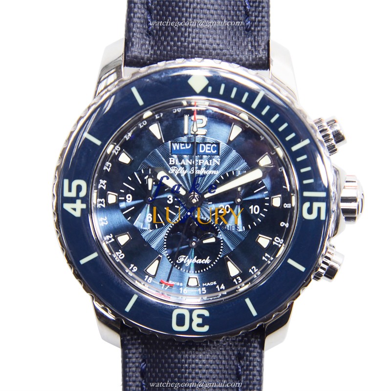 Blancpain 5066F-1140-52B Fifty Fathoms Replica Watch, Automatic, Blue Dial, Steel Case, Canvas Strap - Luxury Replica Watch