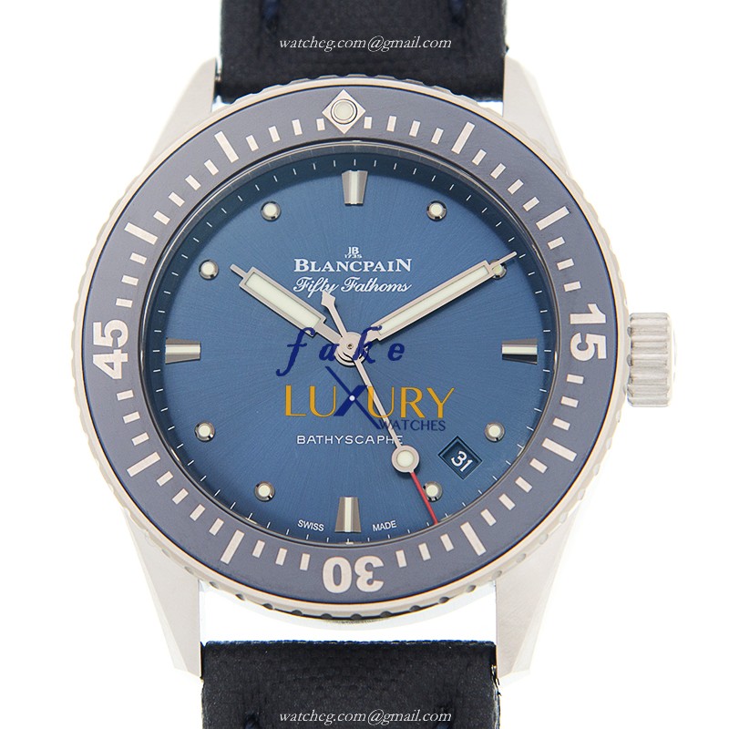 Blancpain 5100-1140-O52A Fifty Fathoms Replica Watch, Automatic, Blue Dial, Steel Case, Leather - Luxury Replica Watch