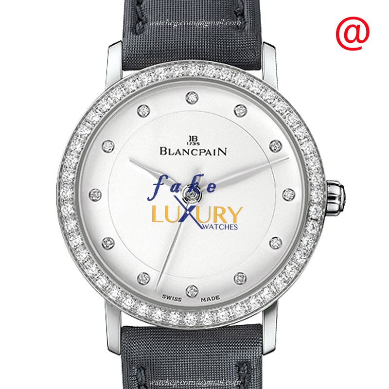 Blancpain Villeret 6102-4628-95 Automatic Stainless Steel Diamonds White Dial Canvas Strap Replica - Luxury Replica Watch