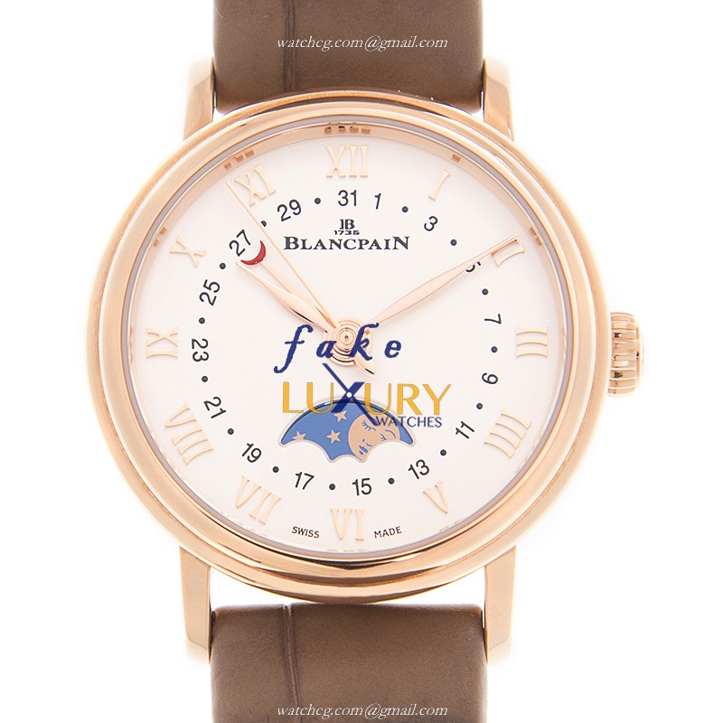 Blancpain 6106-3642-55A Classic Automatic 18kt Rose Gold White Dial Alligator Strap Replica Watch - Luxury Replica Watch