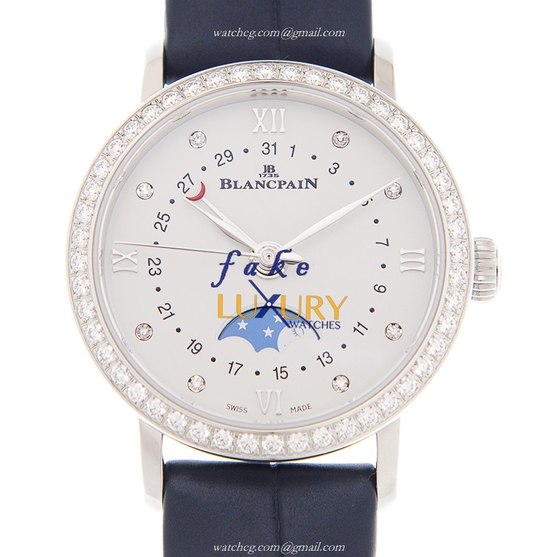 Blancpain 6106-4628-55A Villeret Replica Watch, White Dial, Blue Alligator Strap, Steel Case - Luxury Replica Watch