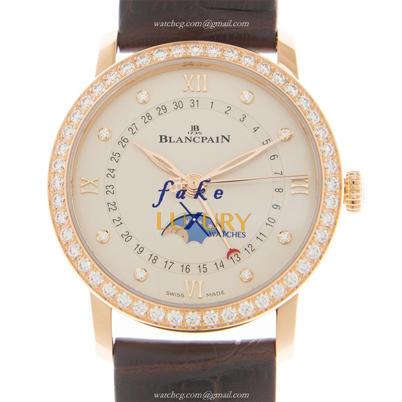 Blancpain 6126-2987-55A VILLERET Automatic 18kt Rose Gold & Diamonds Beige Dial | 6126-2987-55A - Luxury Replica Watch
