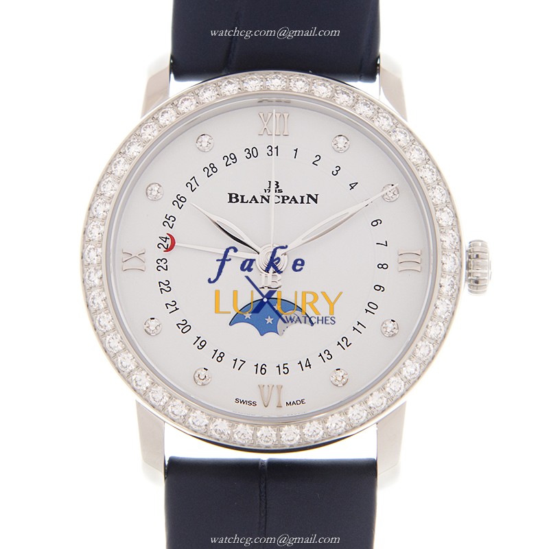 Blancpain 6126-4628-55B CLASSIC Replica Watch With White Dial, Blue Alligator Strap, Automatic - Luxury Replica Watch