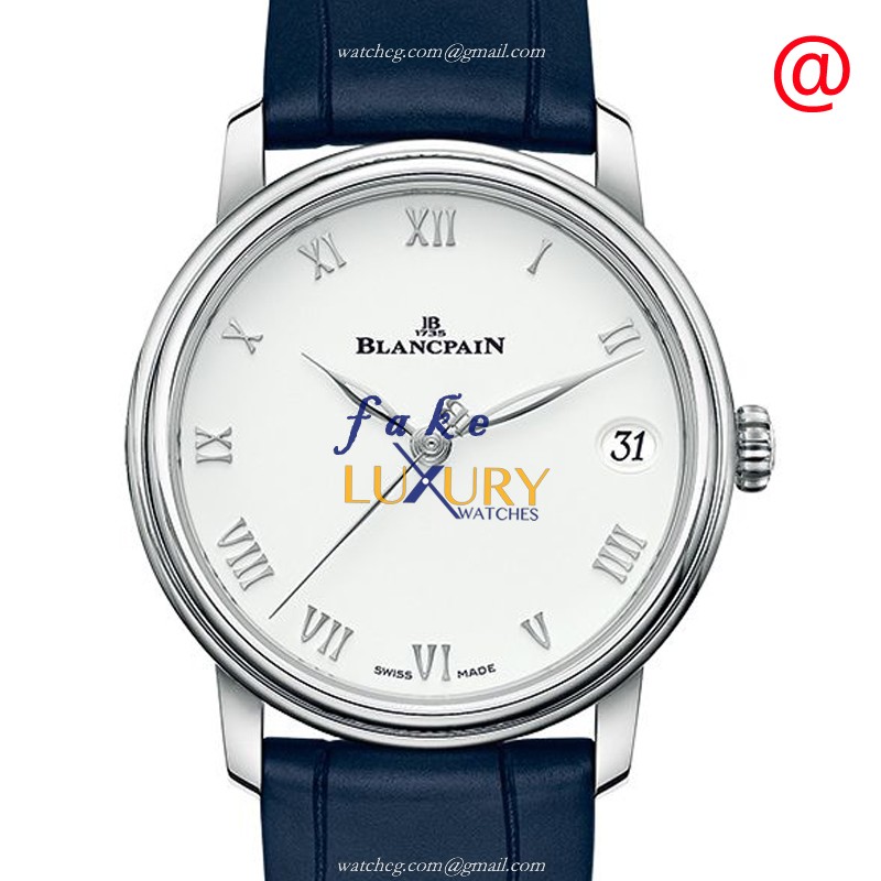 Blancpain Villeret 6127-1127-55B Replica Watch, White Dial, Steel Case, Blue Alligator Strap - Luxury Replica Watch