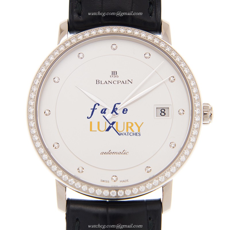 Blancpain 6223-1987-55B Villeret Replica Watch, Automatic, White Gold & Diamond Case, White Dial - Luxury Replica Watch