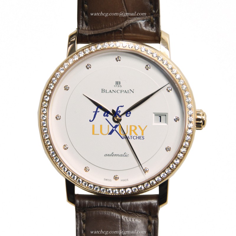 Blancpain 6223-2987-55B Villeret Replica Watch, Automatic, 18kt Rose Gold & Diamonds Case, White - Luxury Replica Watch