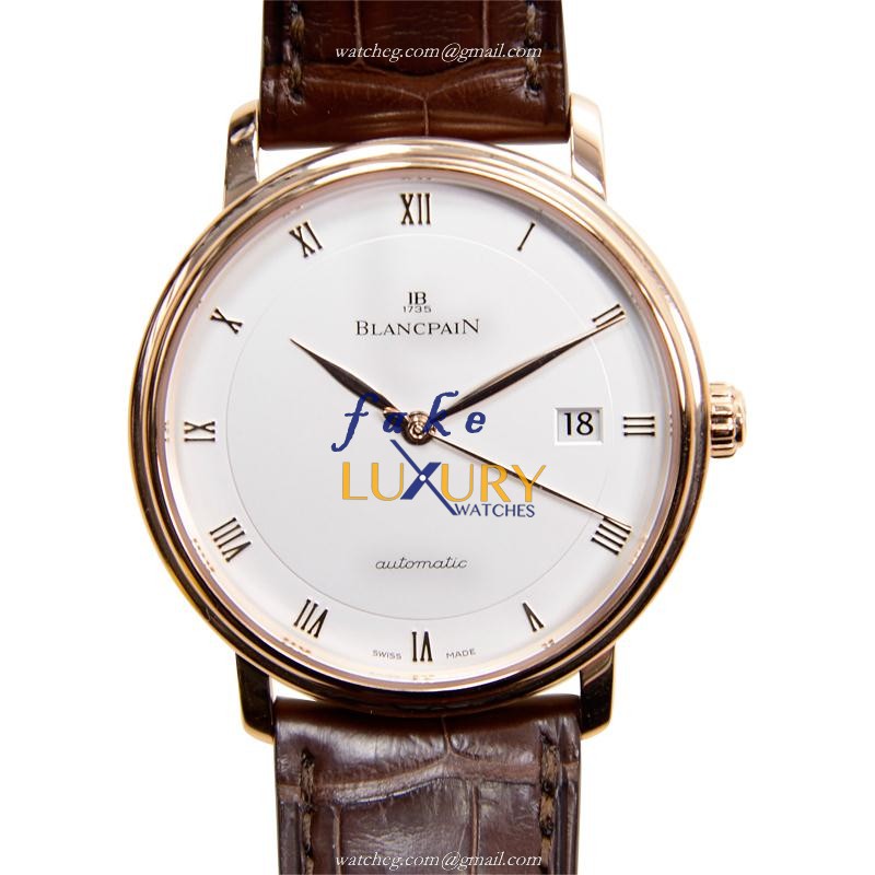 Blancpain 6223-3642-55A Villeret Replica Watch, Automatic, White Dial, 18kt Rose Gold Case, Brown - Luxury Replica Watch