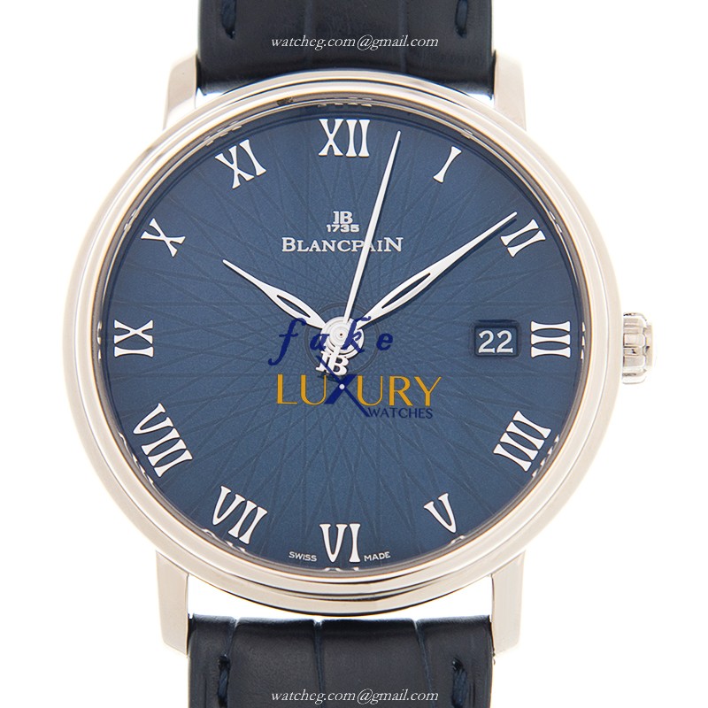 6223C-1529-55A - Blancpain Villeret Replica Watch 38mm Blue Dial 18kt White Gold - Luxury Replica Watch