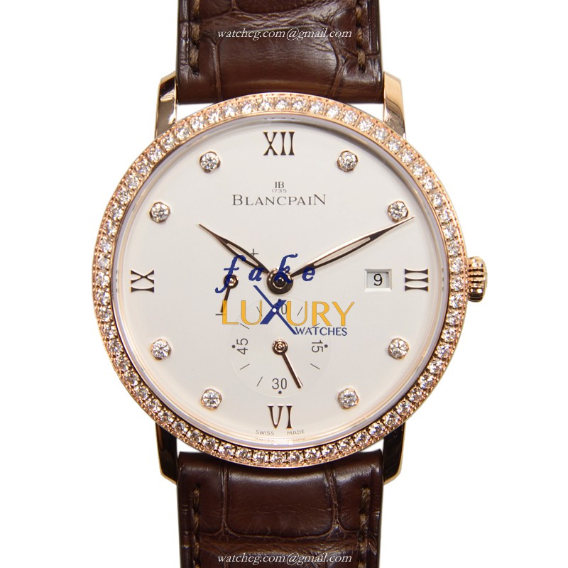 6606-2987-55B - Blancpain Villeret Replica Watch - Manual Wind 18kt Rose Gold Diamonds - White Dial - Luxury Replica Watch