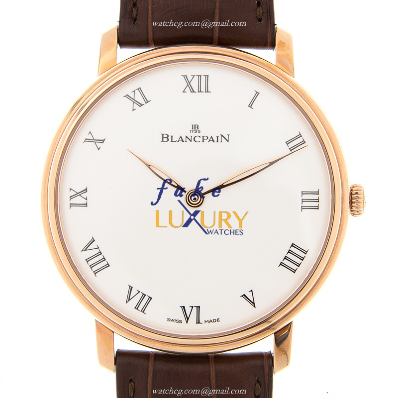 Blancpain 6615-3631-55B Villeret Replica Watch, White Dial, Rose Gold Case, Manual Wind - Luxury Replica Watch