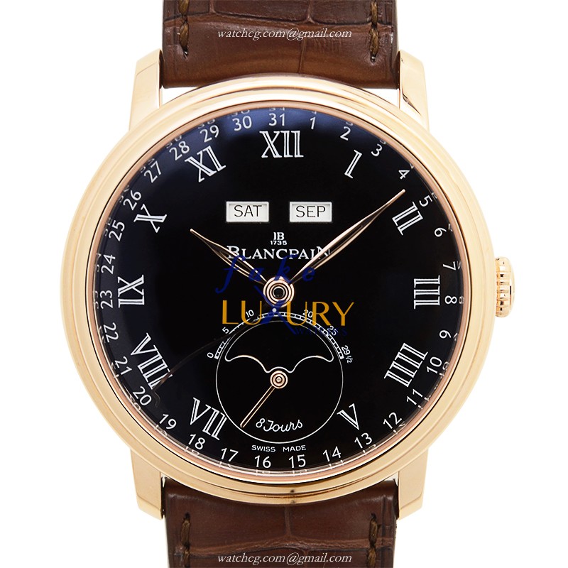 Blancpain 6639-3637-55B Villeret Replica Watch - Automatic - 18kt Rose Gold - Black Dial - Luxury Replica Watch