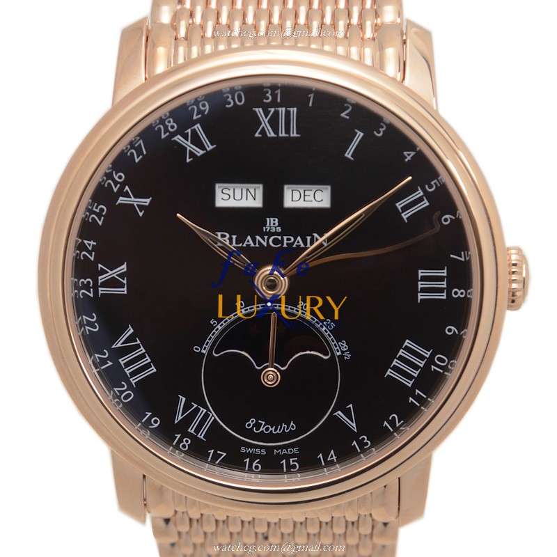 Blancpain Villeret 6639-3637-MMB Automatic 18kt Rose Gold Black Dial Replica Watch - Luxury Replica Watch