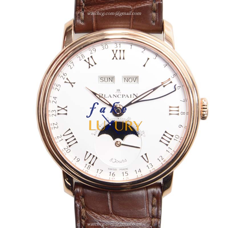 Blancpain 6639-3642-55B Replica Watch, Automatic, White Dial, 18kt Rose Gold Case, Alligator Strap - Luxury Replica Watch