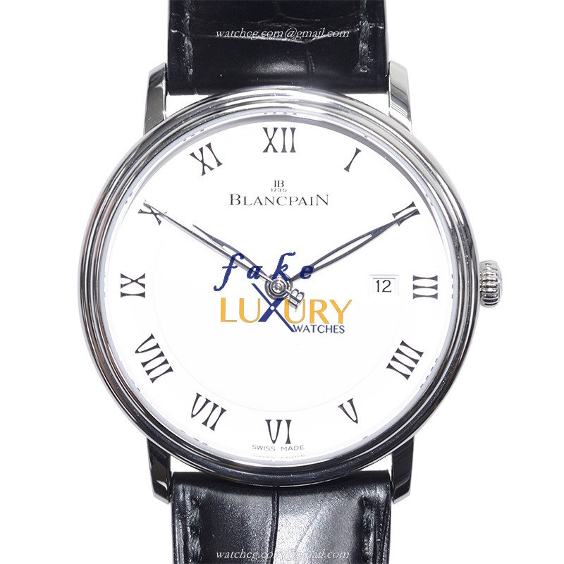 Blancpain 6651-1127-55B Villeret Replica Watch White Dial Automatic Stainless Steel Alligator Strap - Luxury Replica Watch
