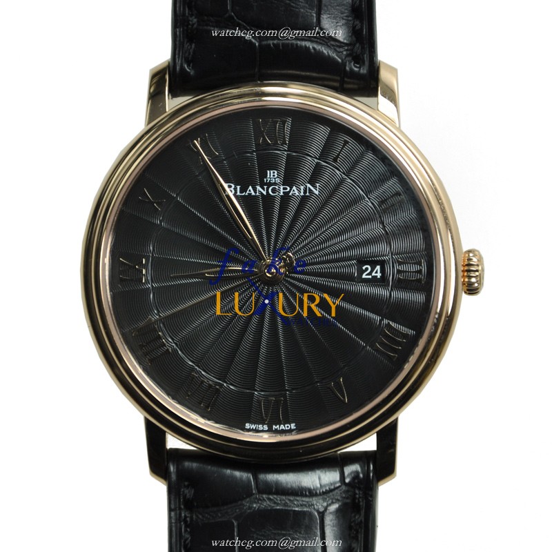 Blancpain 6651-3630-55B Villeret Automatic 18kt Rose Gold Black Dial Replica Watch - Luxury Replica Watch