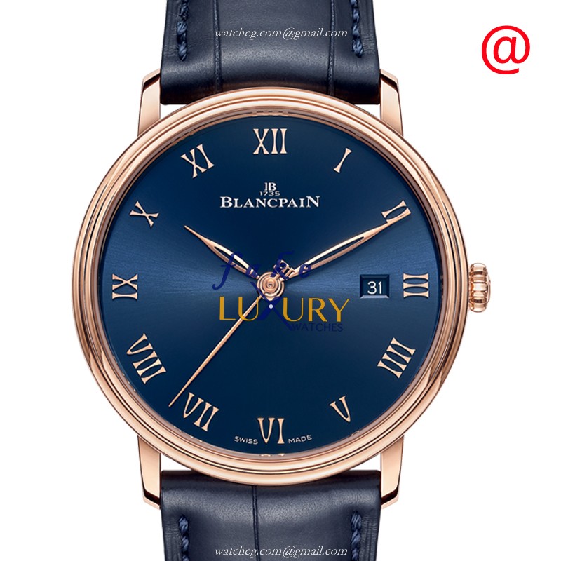 Blancpain 6651-3640-55 Replica Watch, Blue Dial, Rose Gold Case, Alligator Strap - Luxury Replica Watch