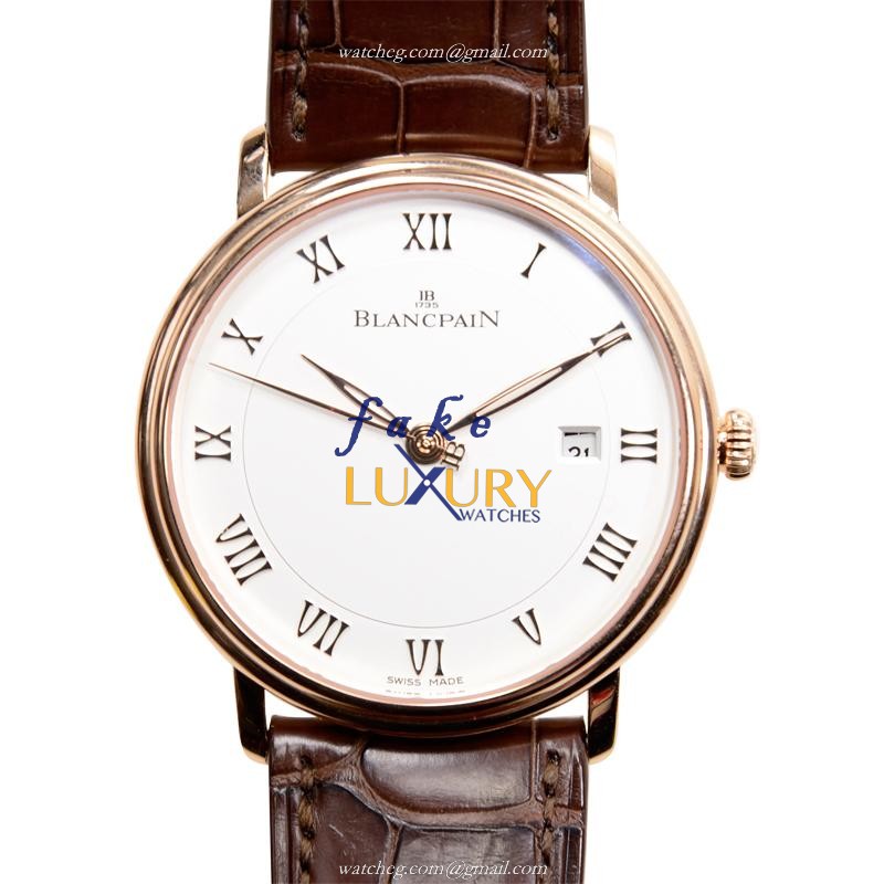 Blancpain 6651-3642-55B Villeret Replica Watch, White Dial, 18kt Rose Gold Case, Brown Alligator - Luxury Replica Watch