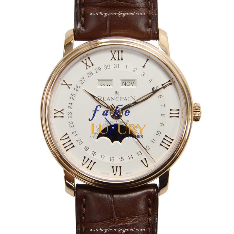 Blancpain 6654-3642-55B Villeret - Replica Watch - White Dial - Automatic - 18kt Rose Gold - Brown - Luxury Replica Watch