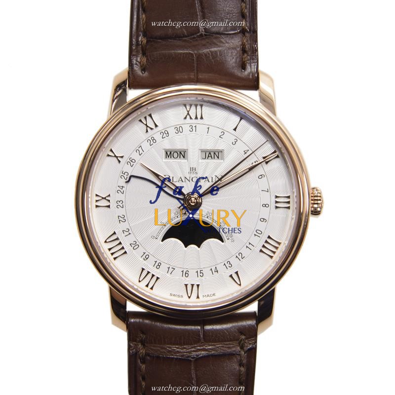 Blancpain Villeret 6664-3642-55B Automatic 18kt Rose Gold Silver Dial Brown Alligator Strap Replica - Luxury Replica Watch