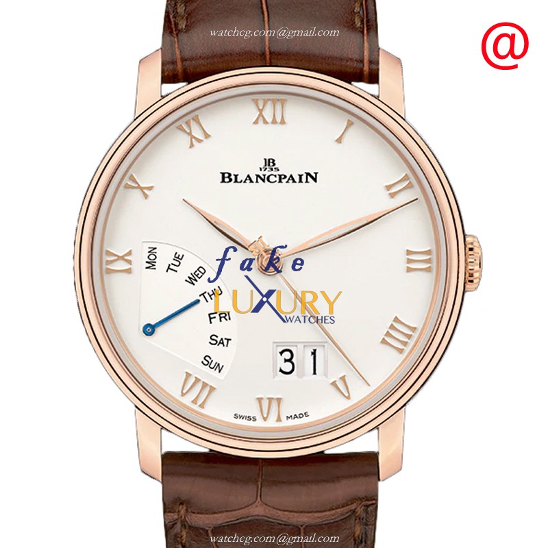 Blancpain 6668-3642-55B Villeret Replica Watch, Silver White Dial, Rose Gold Case, Brown Alligator - Luxury Replica Watch
