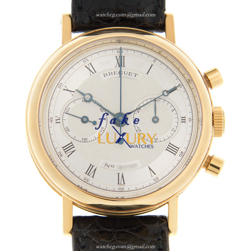 Breguet 3237BA/12/286 Replica Watch Manual Wind 18kt Yellow Gold Silver Dial Brown Alligator Strap - Luxury Replica Watch