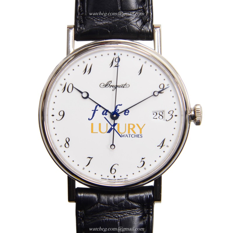Breguet 5177BB/22/9v6 CLASSIC Automatic 18kt White Gold Silver Dial Alligator Strap Replica Watch - Luxury Replica Watch