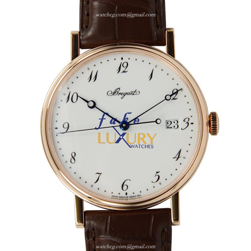 Breguet 5177BR/29/9V6 Classic Automatic 18kt Rose Gold White Dial Brown Alligator Strap Replica - Luxury Replica Watch