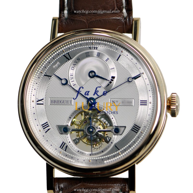 Breguet 5317BR/12/9V6 Replica Watch, Automatic, 39mm 18kt Rose Gold Case, Silver Dial, Brown - Luxury Replica Watch
