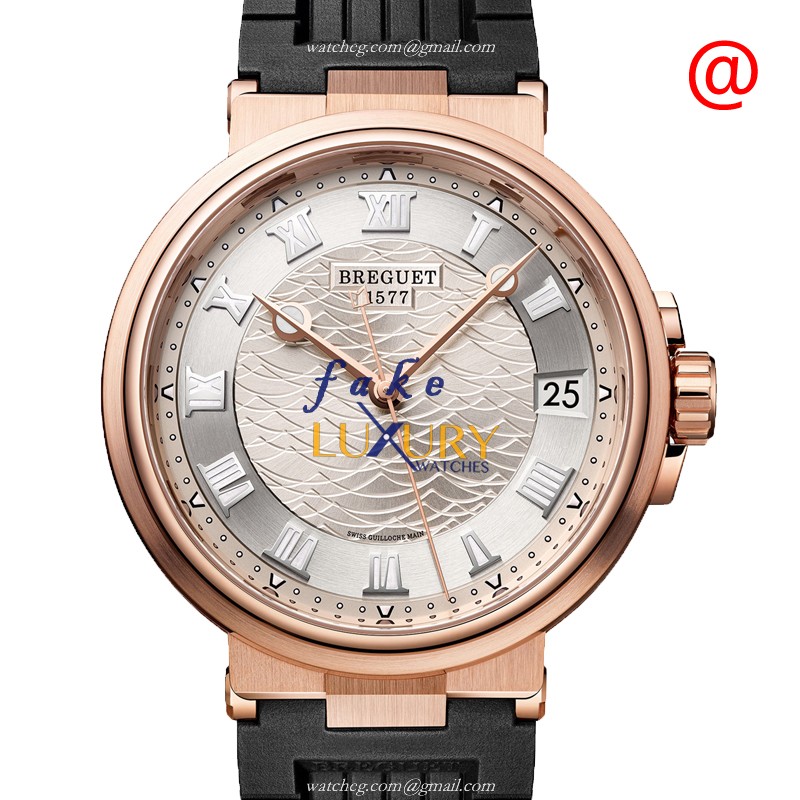 Breguet 5517BR/12/5ZU Marine Automatic 18kt Rose Gold Silver Dial Rubber Strap Replica Watch - Luxury Replica Watch