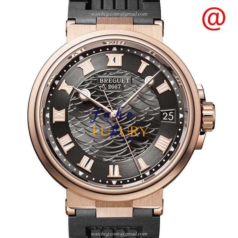 Breguet 5517BR/G3/5ZU Replica Watch, Gray Dial, 18kt Rose Gold Case, Black Rubber Strap, Automatic - Luxury Replica Watch