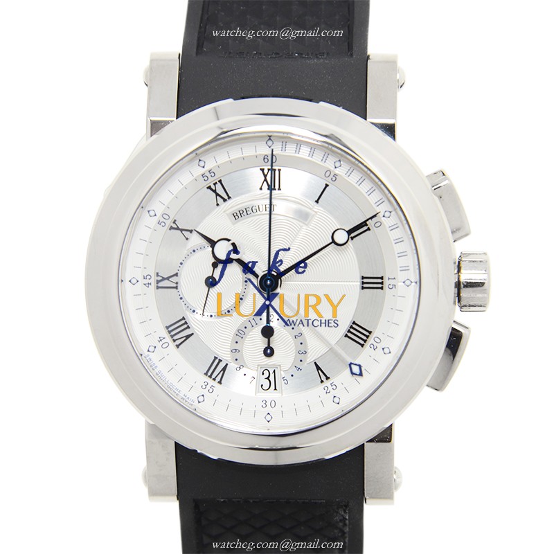 Breguet MARINE 5827BB/12/5ZU Automatic Replica Watch - 18kt White Gold Case - Silvery Dial - Rubber - Luxury Replica Watch