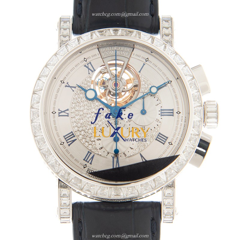 Breguet MARINE 5839BB/6D/9ZU/DD0D Manual Wind 18kt White Gold Diamond Silver Dial Replica Watch - Luxury Replica Watch