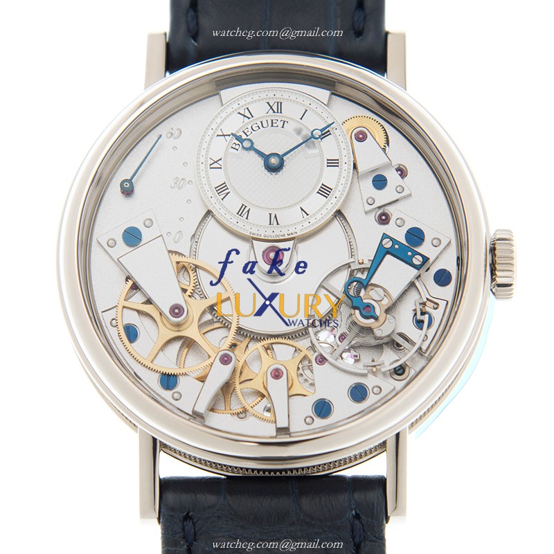 Breguet 7037BB/11/9V6 Tradition Replica Watch, Automatic, Silver Dial, 18kt White Gold Case, Black - Luxury Replica Watch