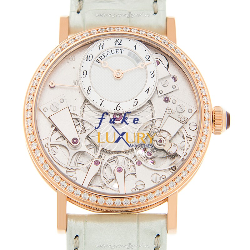 7038BR/18/9V6/D00D - Breguet Tradition Replica Watch - Automatic - Rose Gold Diamonds - Silver Dial - Luxury Replica Watch