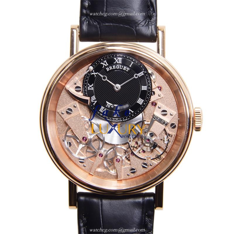 Breguet 7057BR/R9/9W6 Tradition Replica Watch, 18kt Rose Gold Case, Black Dial, Manual Wind - Luxury Replica Watch