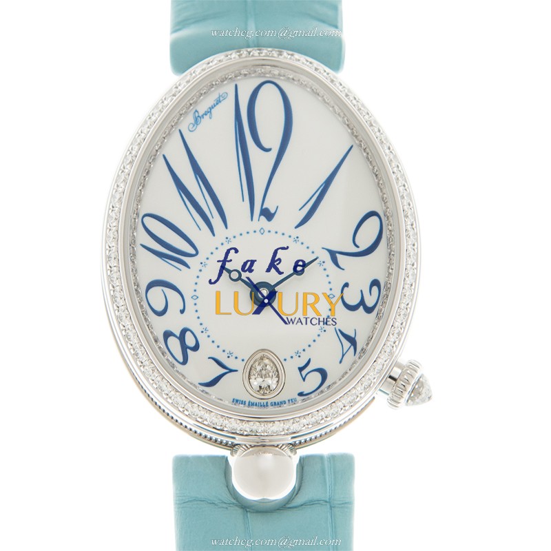 Breguet 8918BB/28/964/D00D Reine de Naples Automatic 18kt White Gold Diamond Blue Alligator Strap - Luxury Replica Watch