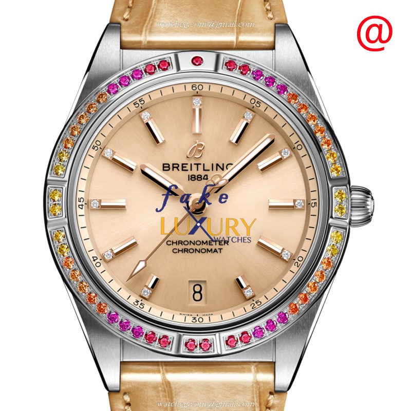 Breitling Chronomat B01 A10380611A1P1 Automatic Stainless Steel Diamonds Beige Dial Replica Watch - Luxury Replica Watch