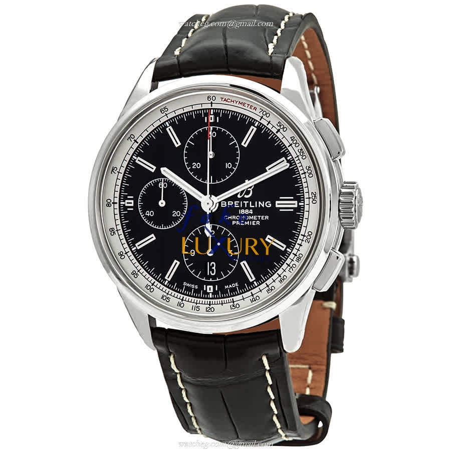 Breitling Premier A13315351B1P1 Automatic Black Dial Alligator Strap Steel Replica Watch - Luxury Replica Watch
