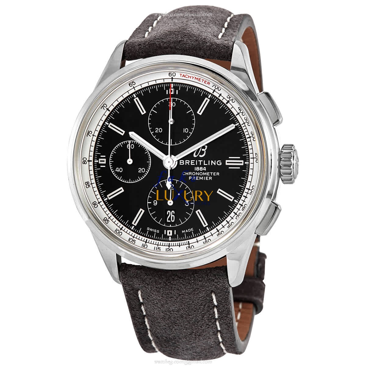 Breitling A13315351B1X1 Premier Replica Watch, Black Dial, Steel Case, Grey Leather Strap - Luxury Replica Watch