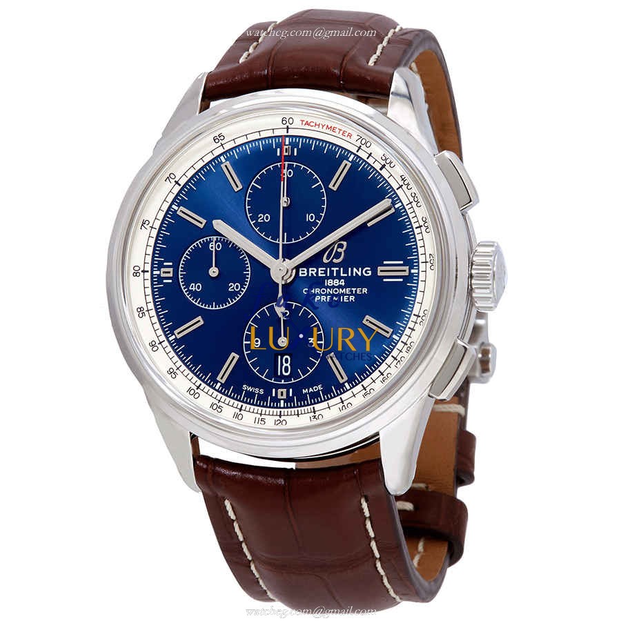 Breitling Premier A13315351C1P1 Replica Watch With Blue Dial, Brown Alligator Strap, Stainless - Luxury Replica Watch
